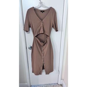 7 FOR ALL MANKIND BROWN DRESS OPEN MIDI BOTTON DOWN SZ L
